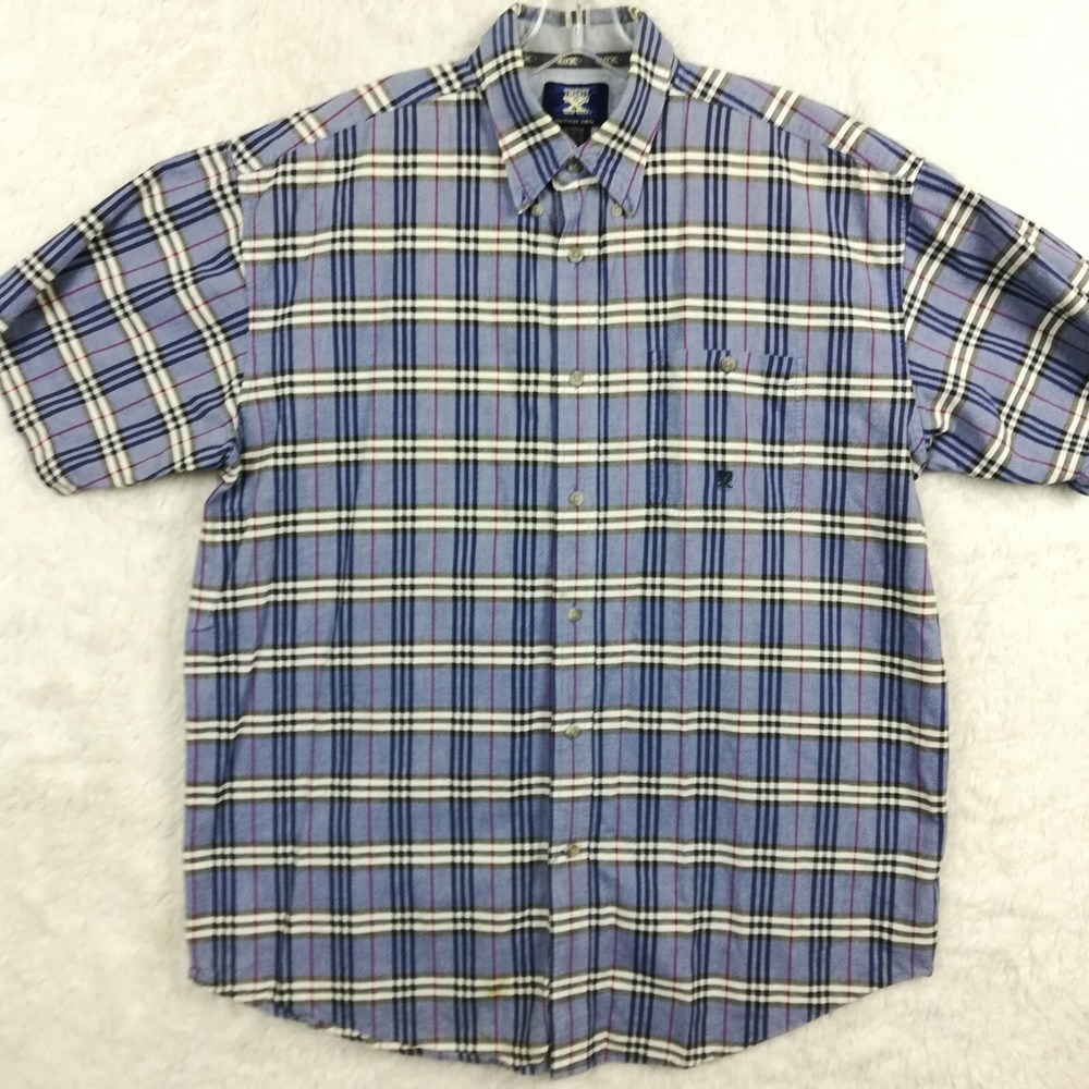 Twenty X Wrangler Mens Shirt Button Up Blue Plaid Short Sleeve Western XL